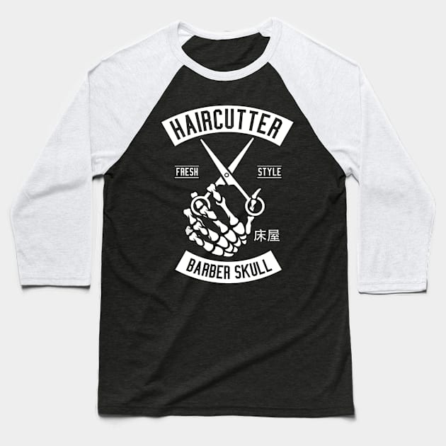 Barber Skull Baseball T-Shirt by TeeGo